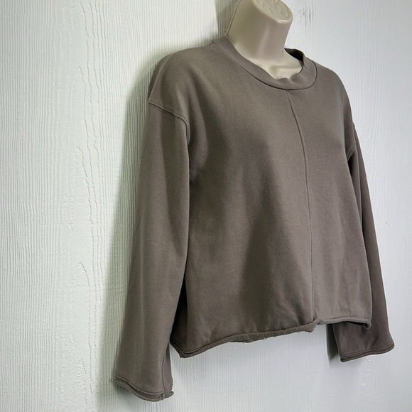 Madewell - Light Grey Crewneck Rolled Hem Crop Long Sleeve Sweatshirt Size XS - Picture 3 of 10